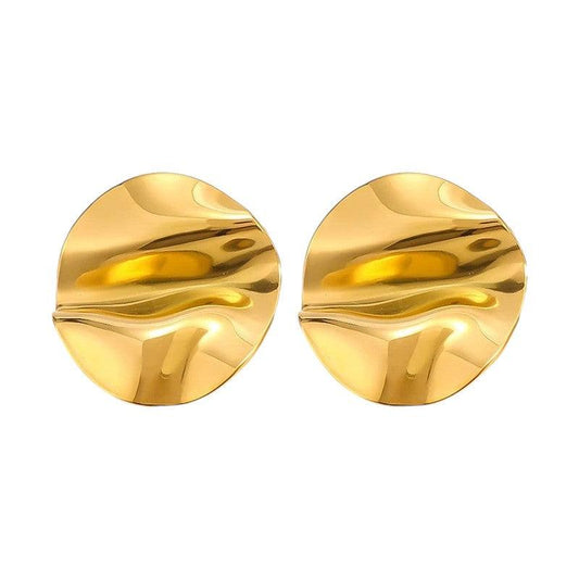 Cercei aurii, cu clips, rotunzi, textura sifonata, Lokke C3 - Pursehuit.ro