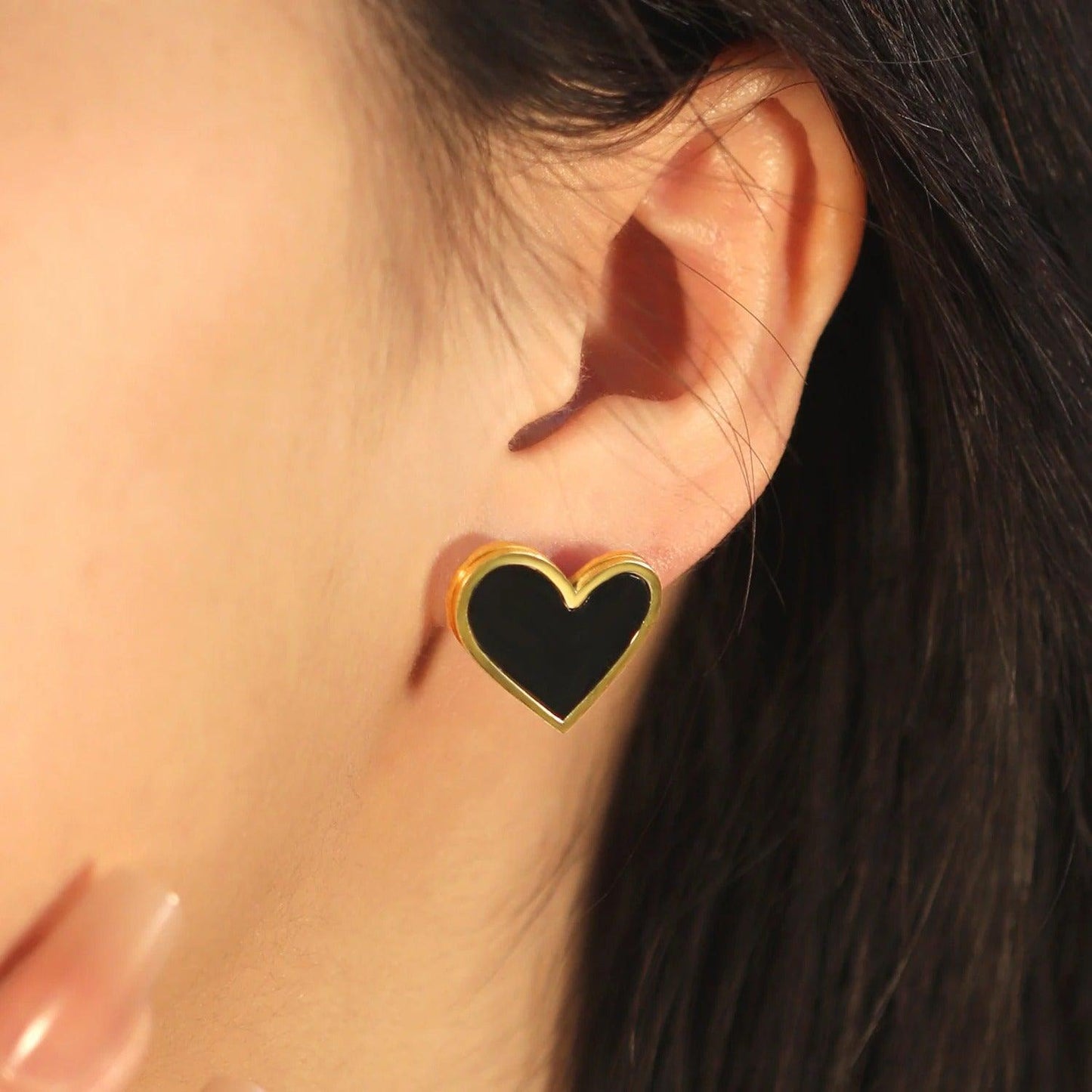 Cercei aurii, din otel inoxidabil, forma de inimioara, suflati cu aur 18k, Gerarda C2