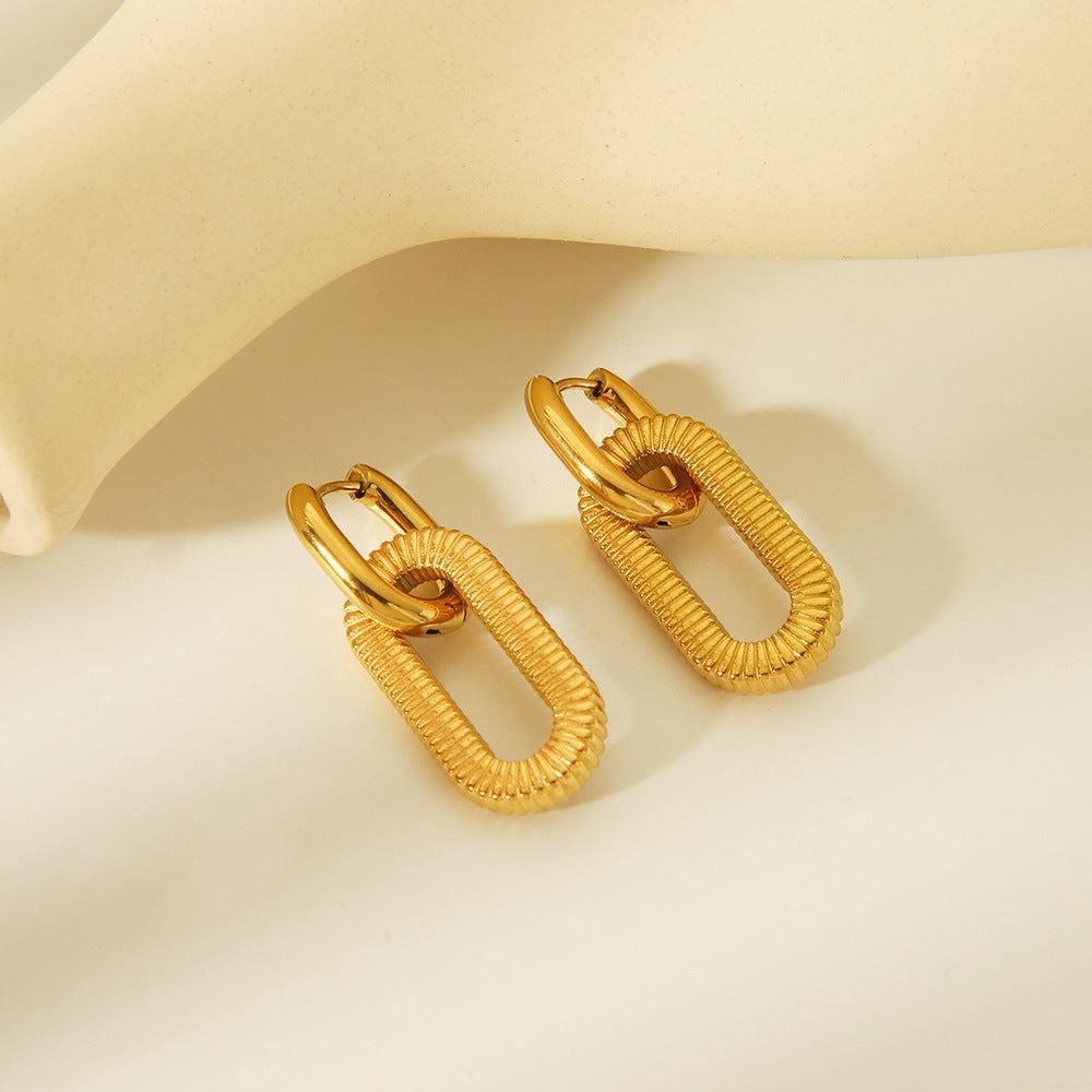 Cercei aurii, din otel inoxidabil, forma ovala, suflati cu aur 18k, Gent C1