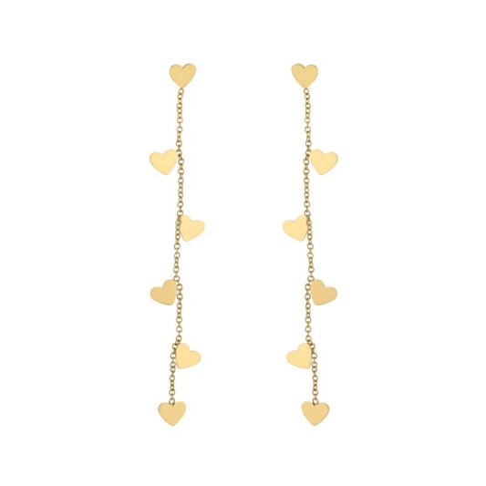 Cercei aurii, din otel inoxidabil, lungi, cu inimioare, suflati cu aur 18k, Beda C2 - Pursehuit.ro