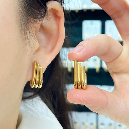 Cercei aurii, din otel inoxidabil, stil contemporan, suflati cu aur 18k, Flory C1