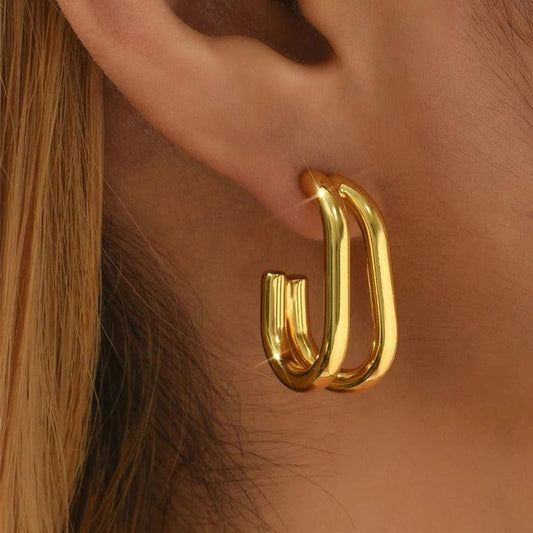 Cercei aurii, din otel inoxidabil, stil contemporan, suflati cu aur 18k, Georgia C1