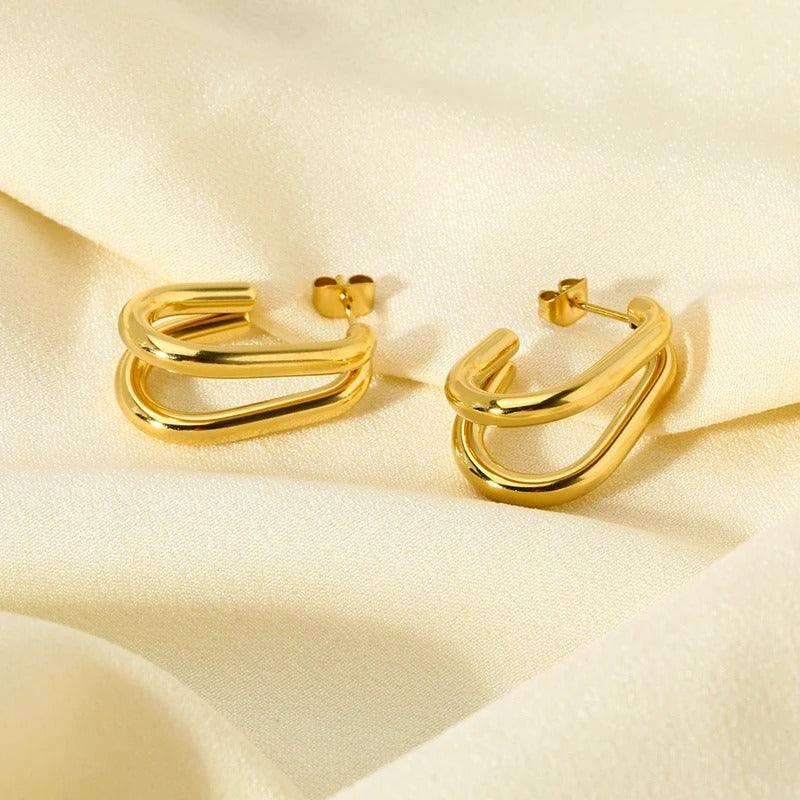 Cercei aurii, din otel inoxidabil, stil contemporan, suflati cu aur 18k, Georgia C1