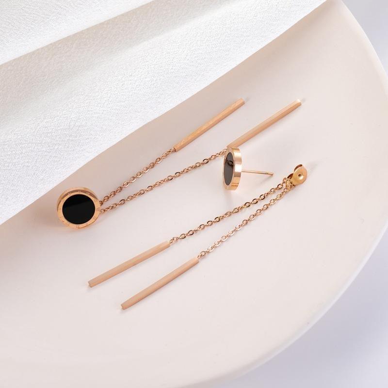 Cercei rose gold, din otel inoxidabil, lungi, cu cerculete, suflati cu aur 18k, Franca C1