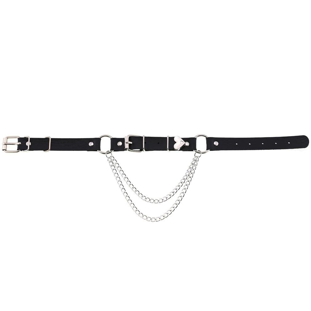 Colier Choker, negru, piele ecologica, cu lanturi, Nikie C3 - Pursehuit.ro