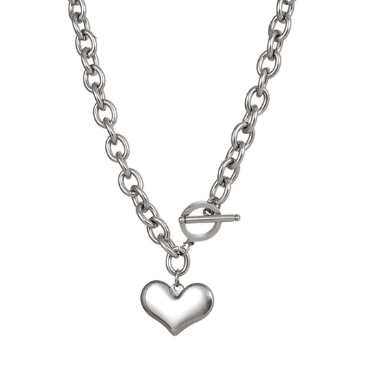 Colier argintiu, cu zale si pandantiv inima, Shania C17 - Pursehuit.ro