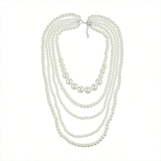 Colier argintiu, in 5 straturi, cu perle, Oliwier C3 - Pursehuit.ro