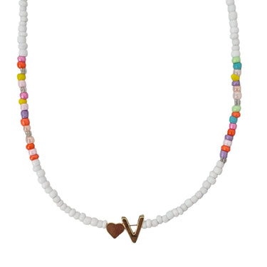 Colier auriu, cu margelute colorate, litera V C2 - Pursehuit.ro