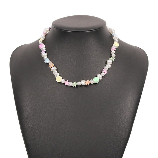 Colier auriu, cu perle, fructe si floricele colorate, July C1 - Pursehuit.ro