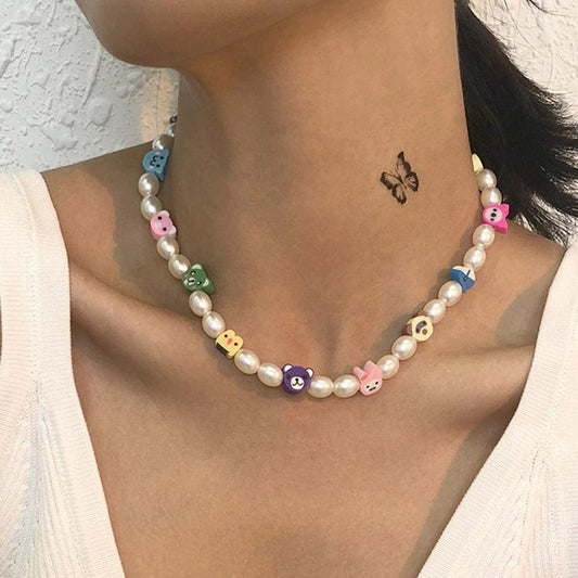 Colier auriu, cu perle si piese in forma de animale, Jukka C4 - Pursehuit.ro