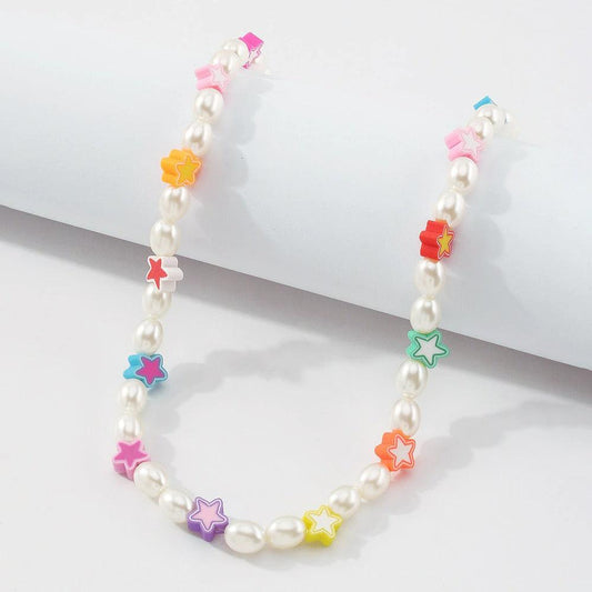 Colier auriu, cu perle si stelute, Judita C9 - Pursehuit.ro