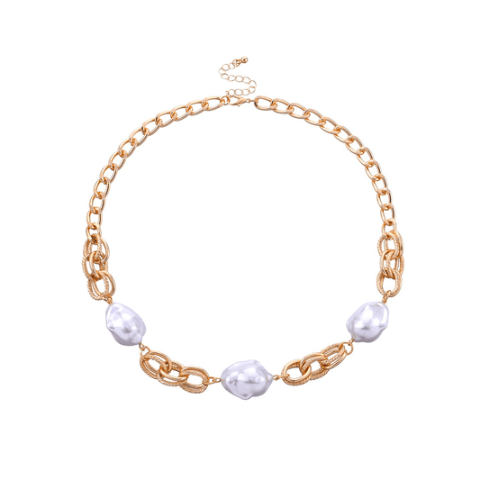 Colier auriu, cu zale si perle, Sarlina C19 - Pursehuit.ro