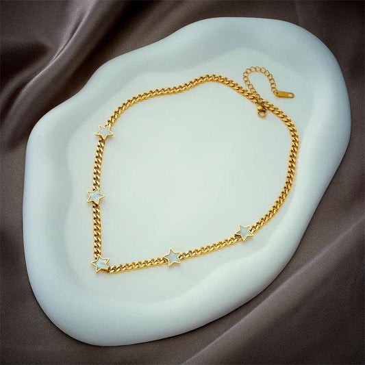 Colier auriu, din otel inoxidabil, cu zale si stelute, suflat cu aur 18k, Raimo C6 - Pursehuit.ro