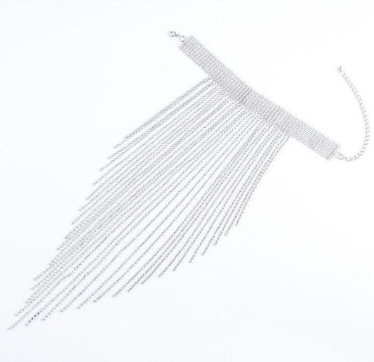 Colier choker argintiu, cu franjuri si pietre, Tecla C2 - Pursehuit.ro