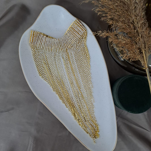 Colier choker auriu, cu franjuri si pietre, Maline C5 - Pursehuit.ro