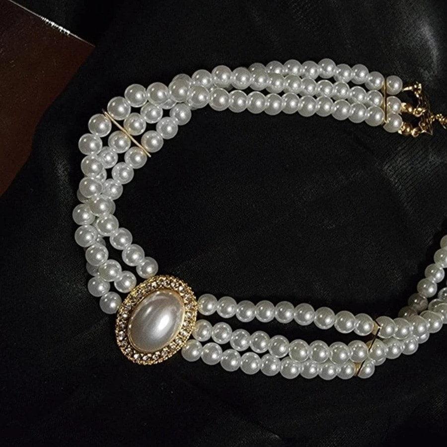 Colier choker auriu, cu perle si pietre, Othine C4 - Pursehuit.ro