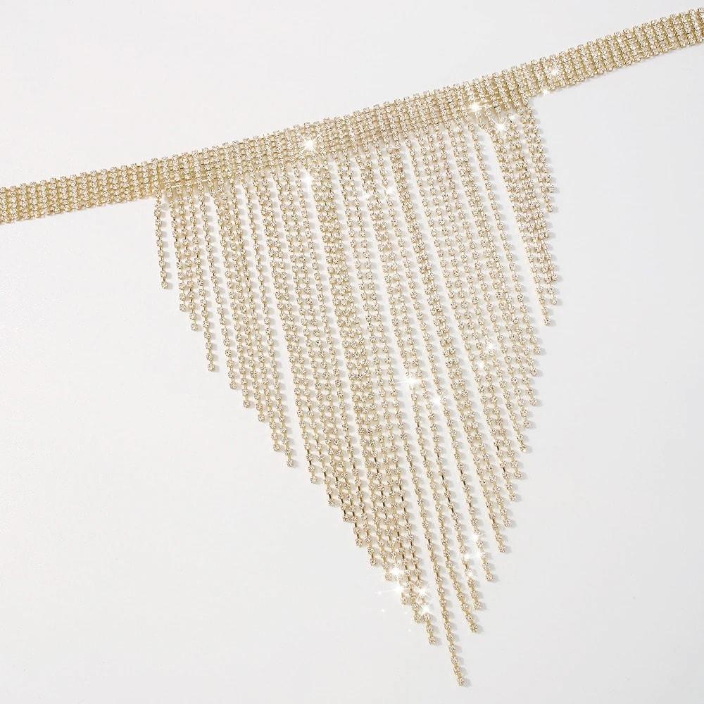 Colier choker, auriu, lung, cu franjuri si pietre, Amos C2 - Pursehuit.ro