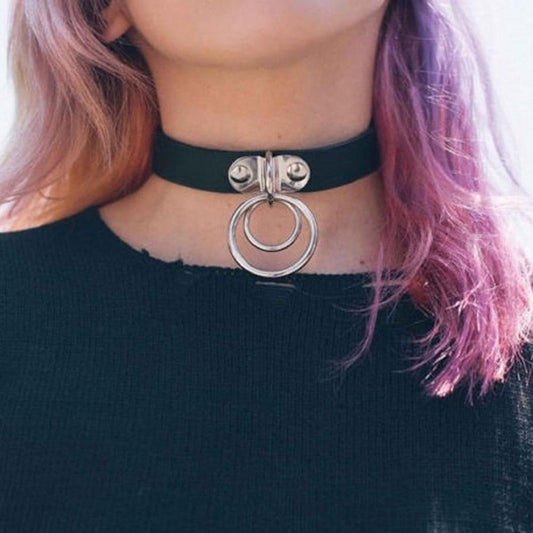 Colier choker, negru, cu cercuri argintii, Julisa C2 - Pursehuit.ro