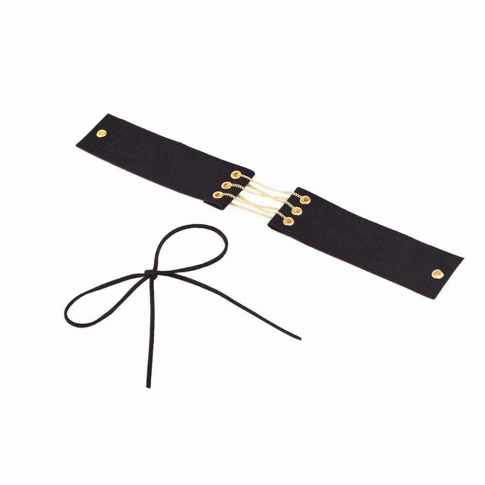 Colier choker, negru, cu lanturi aurii, Julina C1 - Pursehuit.ro