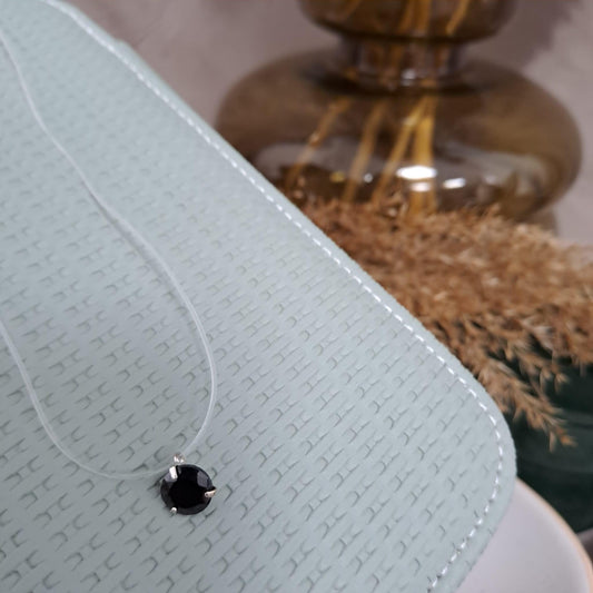 Colier cu fir transparent, cu piatra neagra din zirconiu, Carlina C4 - Pursehuit.ro
