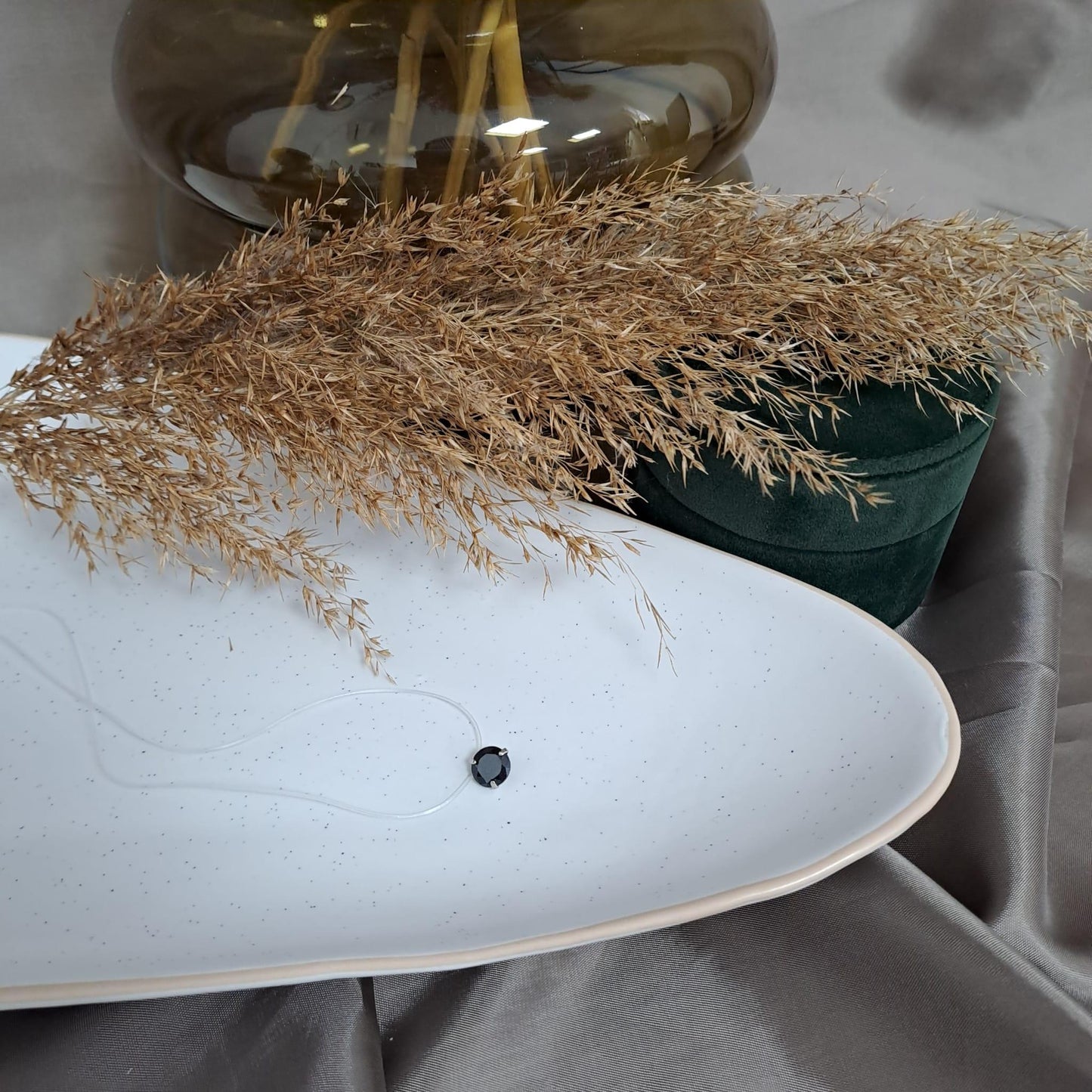 Colier cu fir transparent, cu piatra neagra din zirconiu, Carlina C4 - Pursehuit.ro