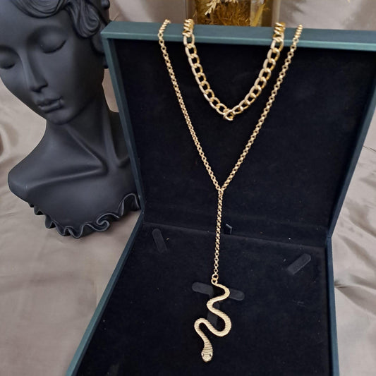 Colier in 2 straturi, auriu, cu zale si sarpe, Tekla C9 - Pursehuit.ro