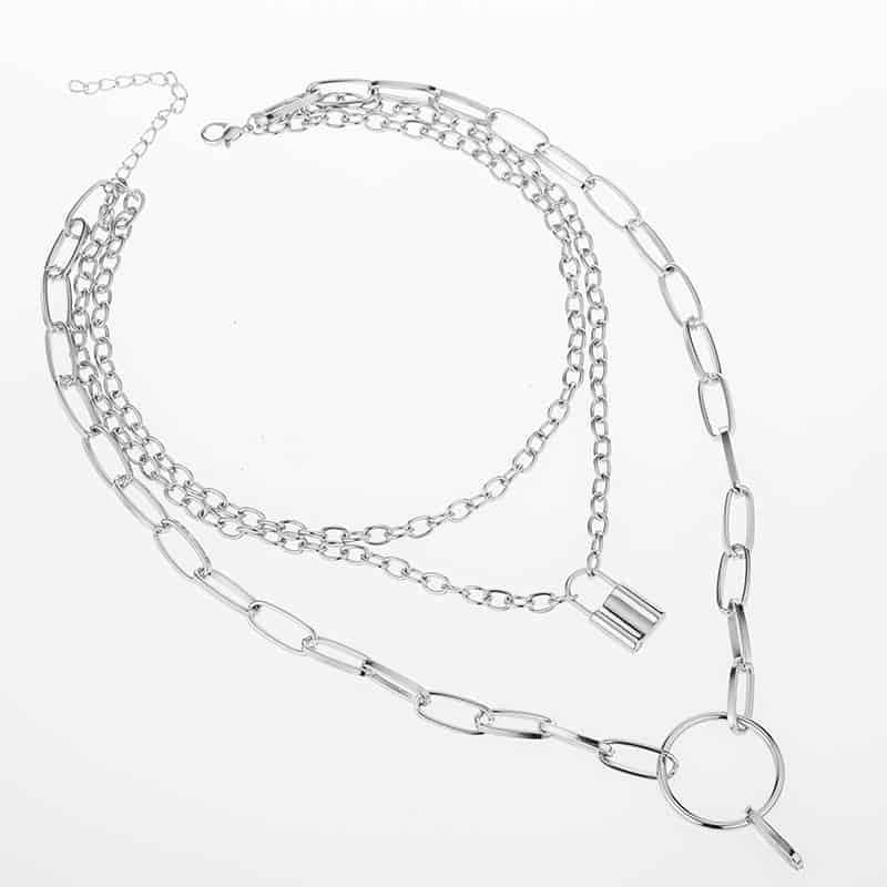 Colier in 3 straturi, argintiu, cu lacat, Linna C5 - Pursehuit.ro