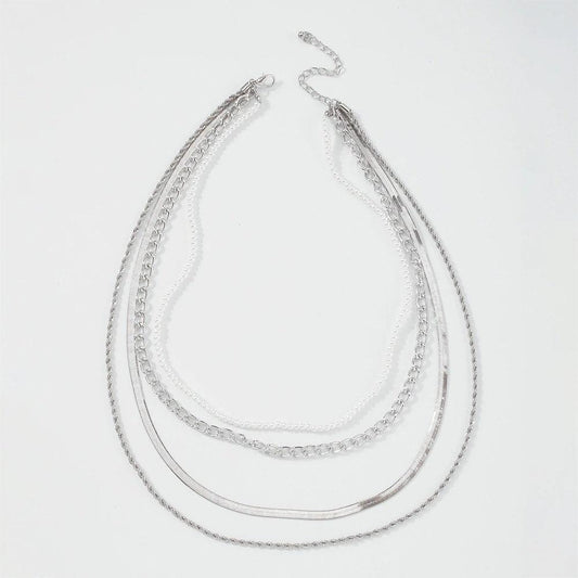 Colier in 4 straturi, argintiu, cu perlute, Salomon C12 - Pursehuit.ro