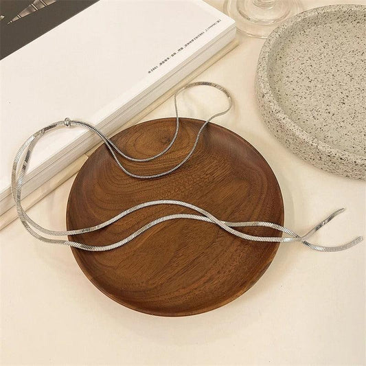 Colier argintiu, din otel inoxidabil, lung, suflat cu aur 18k, Aminda C1 - Pursehuit.ro