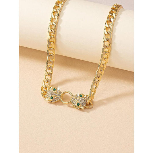 Colier auriu, cu zale si cap de pantera, cu pietre, Brigita C8 - Pursehuit.ro