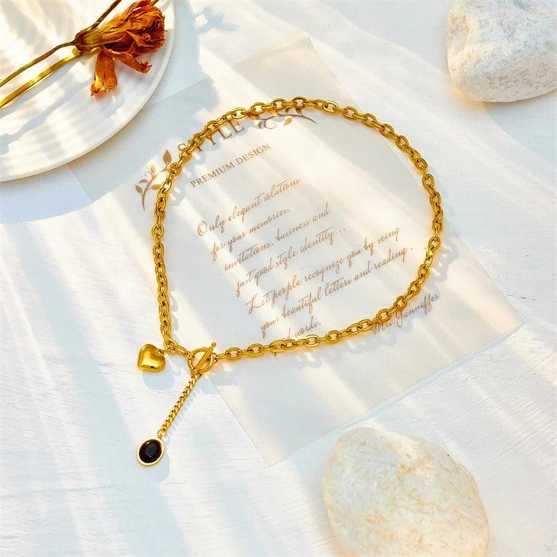 Colier auriu, din otel inoxidabil, cu pandantiv inima, suflat cu aur 18k, Tore C2 - Pursehuit.ro