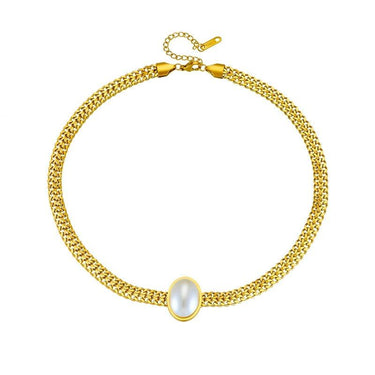 Colier auriu, din otel inoxidabil, cu pandantiv oval, suflat cu aur 18k, Tekla C2 - Pursehuit.ro