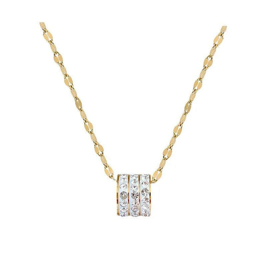 Colier auriu, din otel inoxidabil, cu pandantiv rotund, suflat cu aur 18k, Alvina C1 - Pursehuit.ro