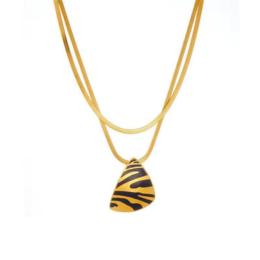 Colier auriu, din otel inoxidabil, cu pandantiv si animal print, suflat cu aur 18k, Thialvi C2 - Pursehuit.ro