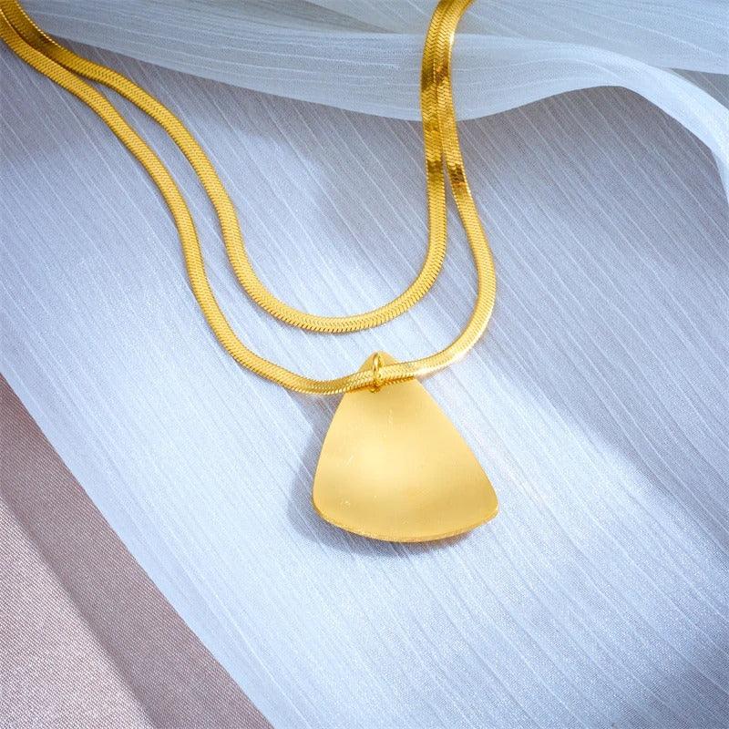 Colier auriu, din otel inoxidabil, cu pandantiv si animal print, suflat cu aur 18k, Thialvi C2 - Pursehuit.ro