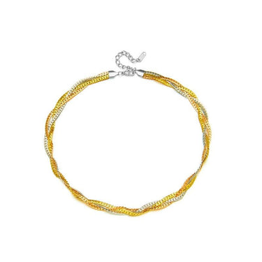 Colier auriu, din otel inoxidabil, impletit, suflat cu aur 18k, Alyda C1 - Pursehuit.ro