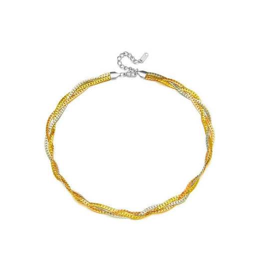 Colier auriu, din otel inoxidabil, impletit, suflat cu aur 18k, Alyda C1 - Pursehuit.ro