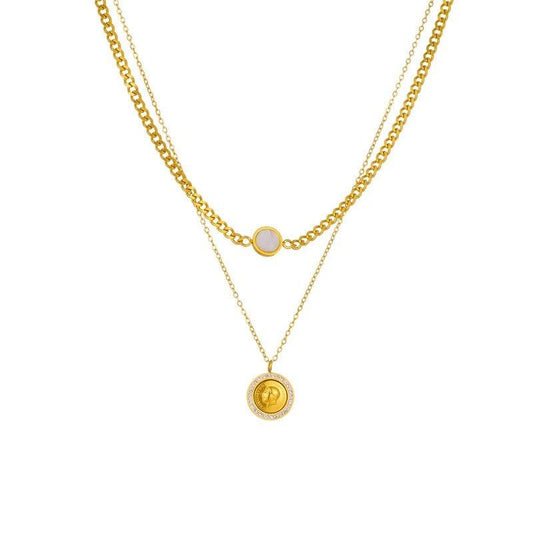 Colier auriu, din otel inoxidabil, in 2 straturi, suflat cu aur 18k, Amira C1 - Pursehuit.ro