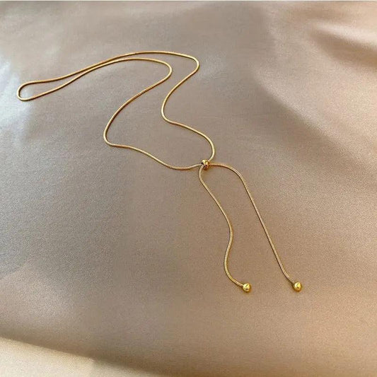 Colier auriu, din otel inoxidabil, lung, ajustabil, suflat cu aur 18k, Berdine C11 - Pursehuit.ro