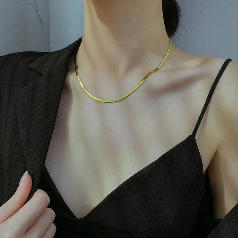 Colier auriu, din otel inoxidabil, stil sarpe, suflat cu aur 18k, Berga C11 - Pursehuit.ro