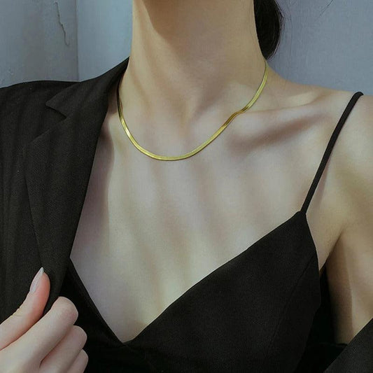 Colier auriu, din otel inoxidabil, stil sarpe, suflat cu aur 18k, Berga C11 - Pursehuit.ro