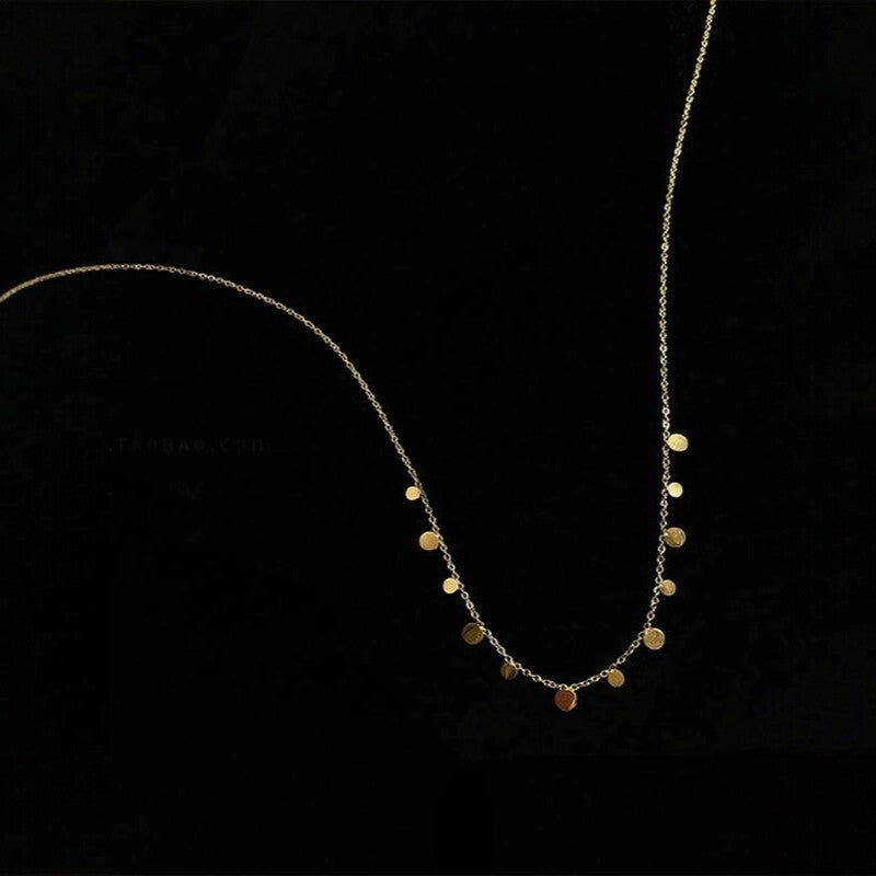 Colier auriu, din otel inoxidabil, suflat cu aur 18k, cu banuti rotunzi, Inny C4 OUT