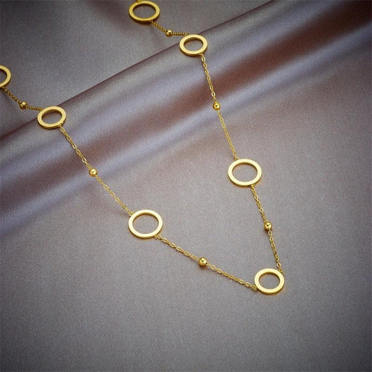 Colier auriu, din otel inoxidabil, suflat cu aur 18k, cu cerculete, Eden C1 - Pursehuit.ro