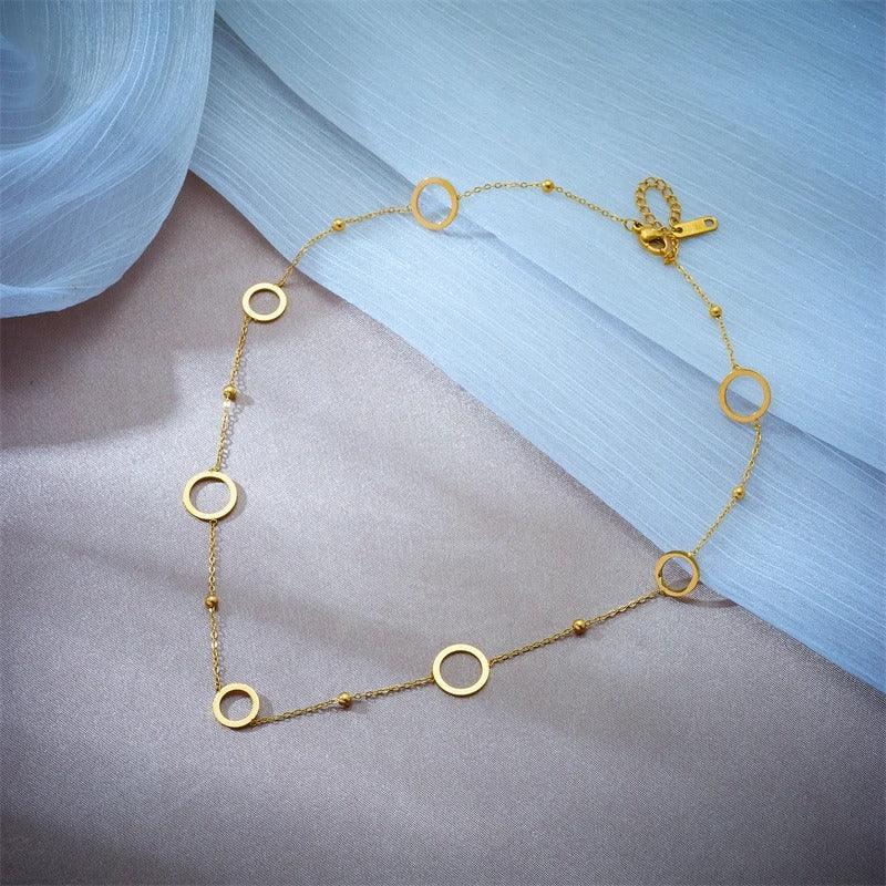 Colier auriu, din otel inoxidabil, suflat cu aur 18k, cu cerculete, Eden C1 - Pursehuit.ro