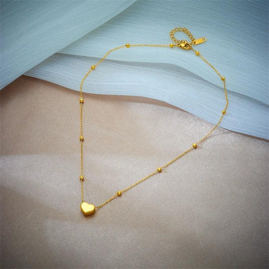 Colier auriu, din otel inoxidabil, suflat cu aur 18k, cu pandantiv inimioara, Edrika C1 - Pursehuit.ro