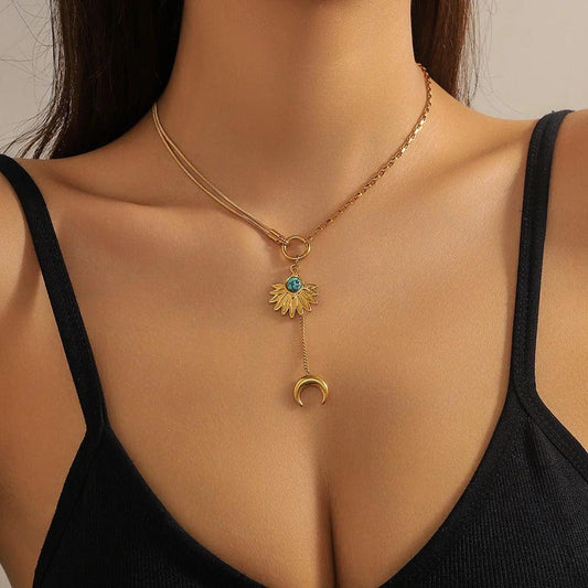 Colier auriu, din otel inoxidabil, suflat cu aur 18k, cu semiluna, Dovra C1 - Pursehuit.ro