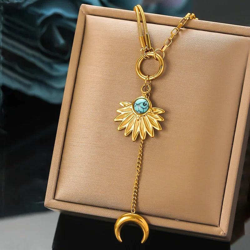 Colier auriu, din otel inoxidabil, suflat cu aur 18k, cu semiluna, Dovra C1 - Pursehuit.ro