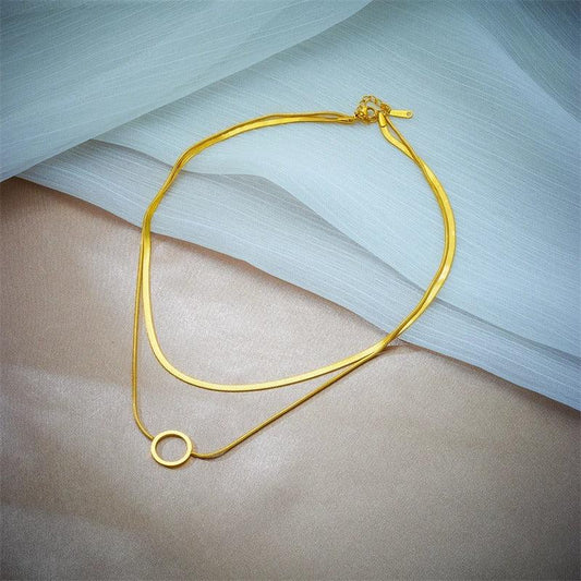 Colier auriu, din otel inoxidabil, suflat cu aur 18k, in 2 straturi, Doris C1 - Pursehuit.ro