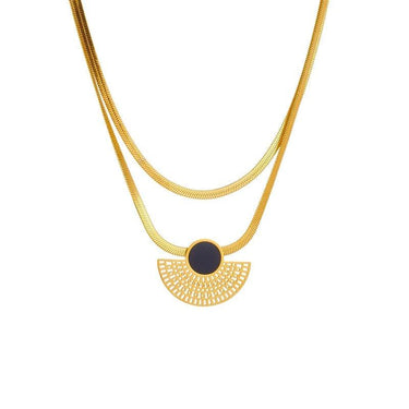 Colier auriu, din otel inoxidabil, suflat cu aur 18k, in 2 straturi, cu piesa contemporana, Dolly C12 - Pursehuit.ro