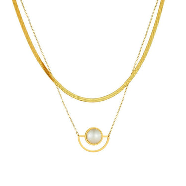 Colier auriu, din otel inoxidabil, suflat cu aur 18k, stil minimalist, cu perla, Ekarda C2 - Pursehuit.ro